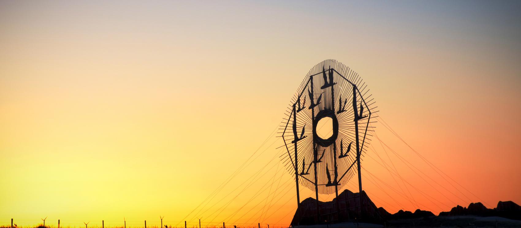 Geese in Flight sculpture along the Enchanted Highway, a collection of local art in Regent