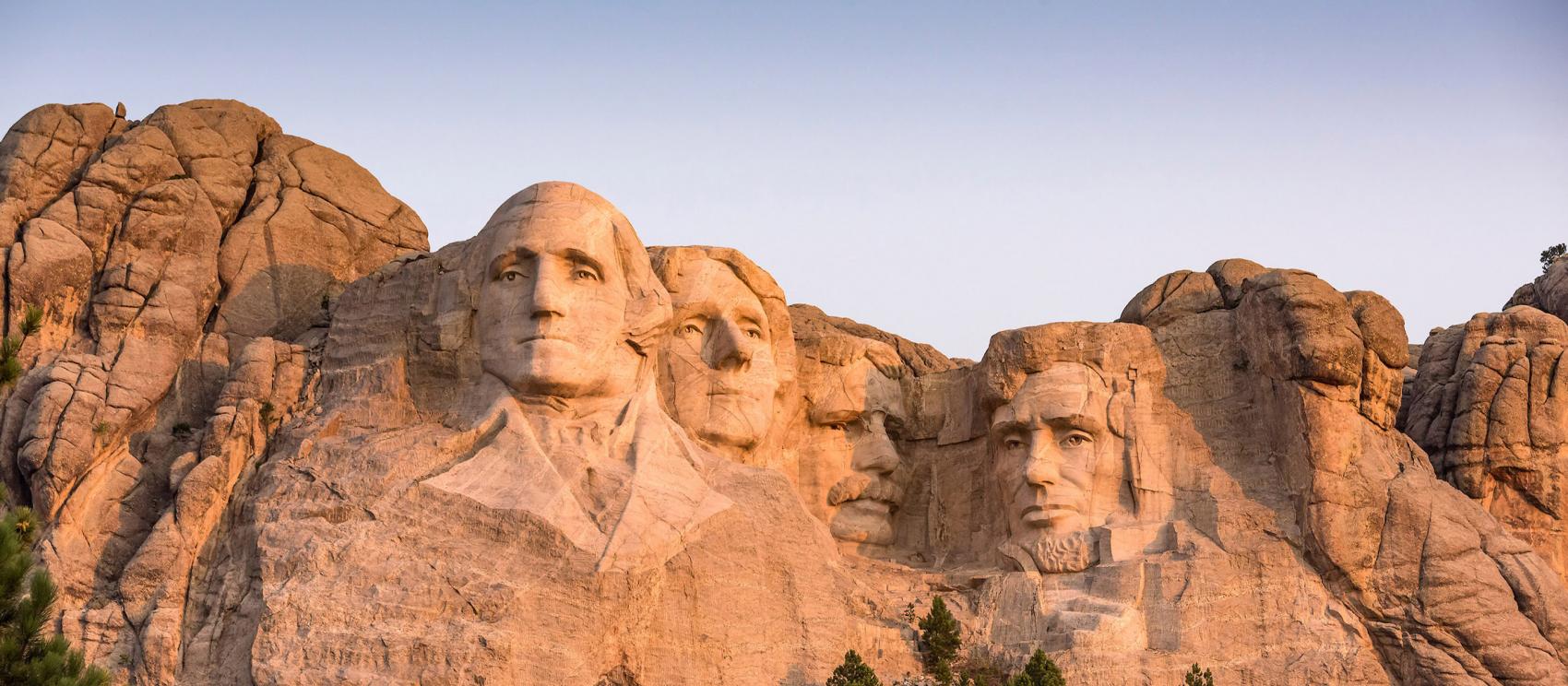 The iconic Mount Rushmore National Memorial, featuring the faces of four former U.S. presidents