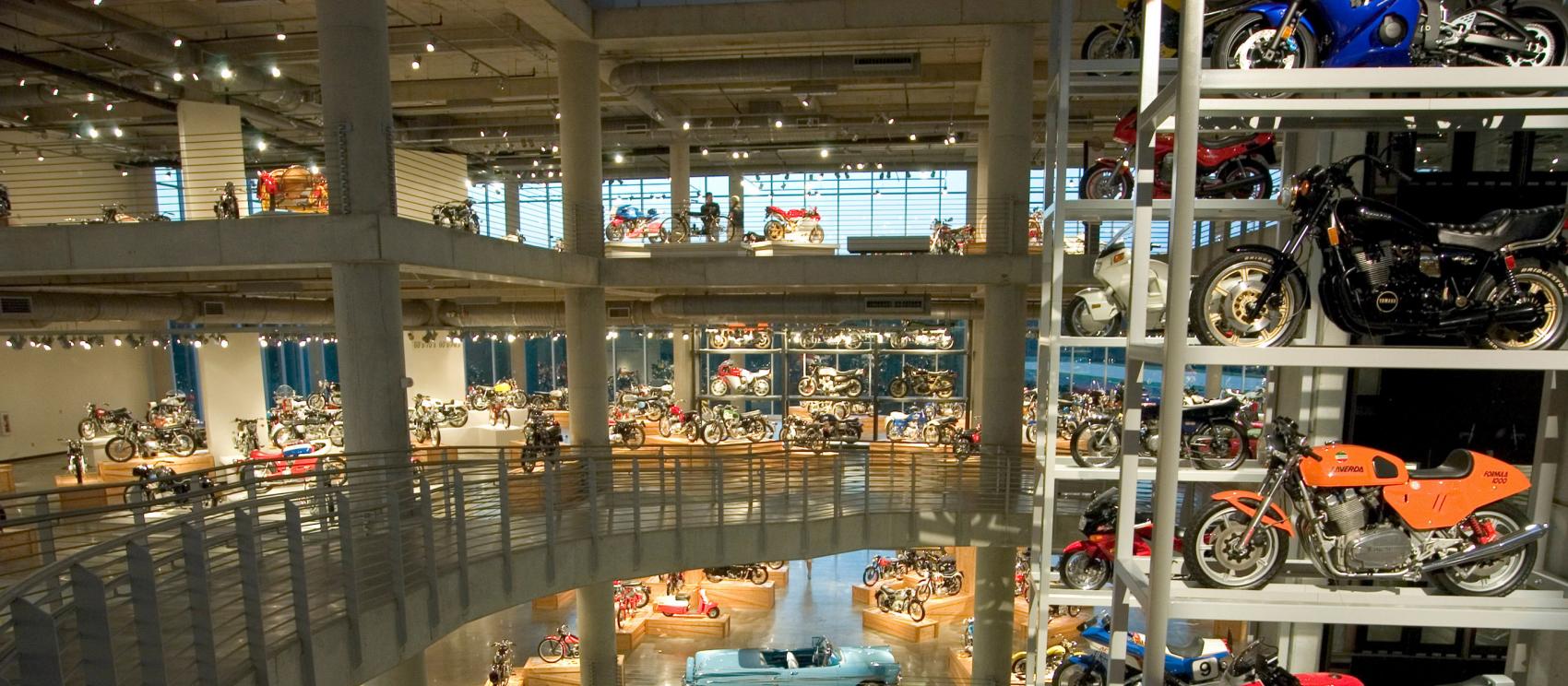 Cars and motorcycles on display at the Barber Vintage Motorsports Museum in Birmingham, Alabama