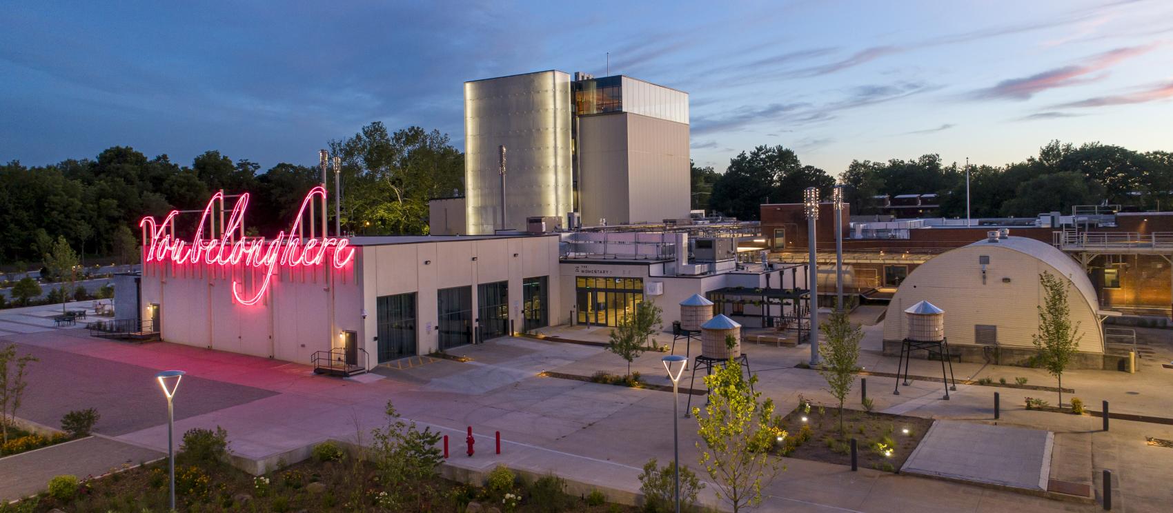 An illuminated sculpture on the exterior of The Momentary, a contemporary art destination in Bentonville An illuminated sculpture on the exterior of The Momentary, a contemporary art destination in Bentonville