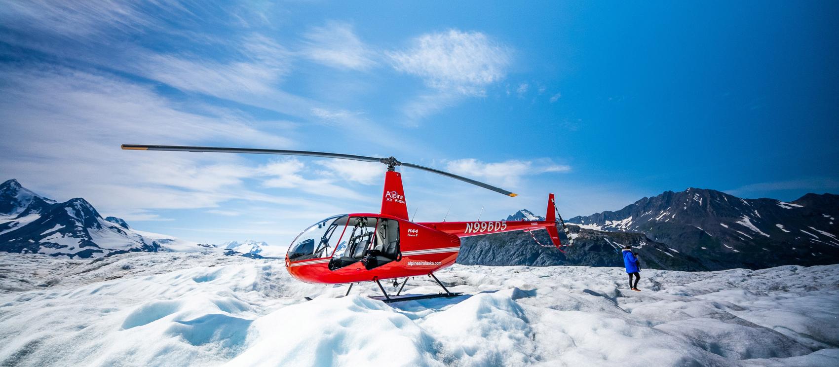 Taking a helicopter tour of Knik Glacier in the Chugach Mountains Taking a helicopter tour of Knik Glacier in the Chugach Mountains