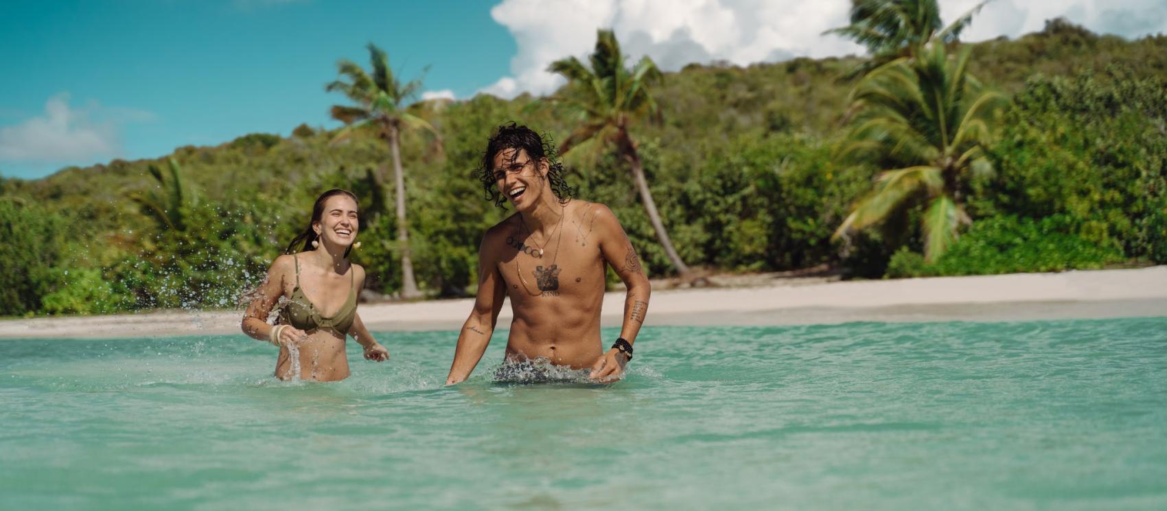 Wading in the gentle turquoise water