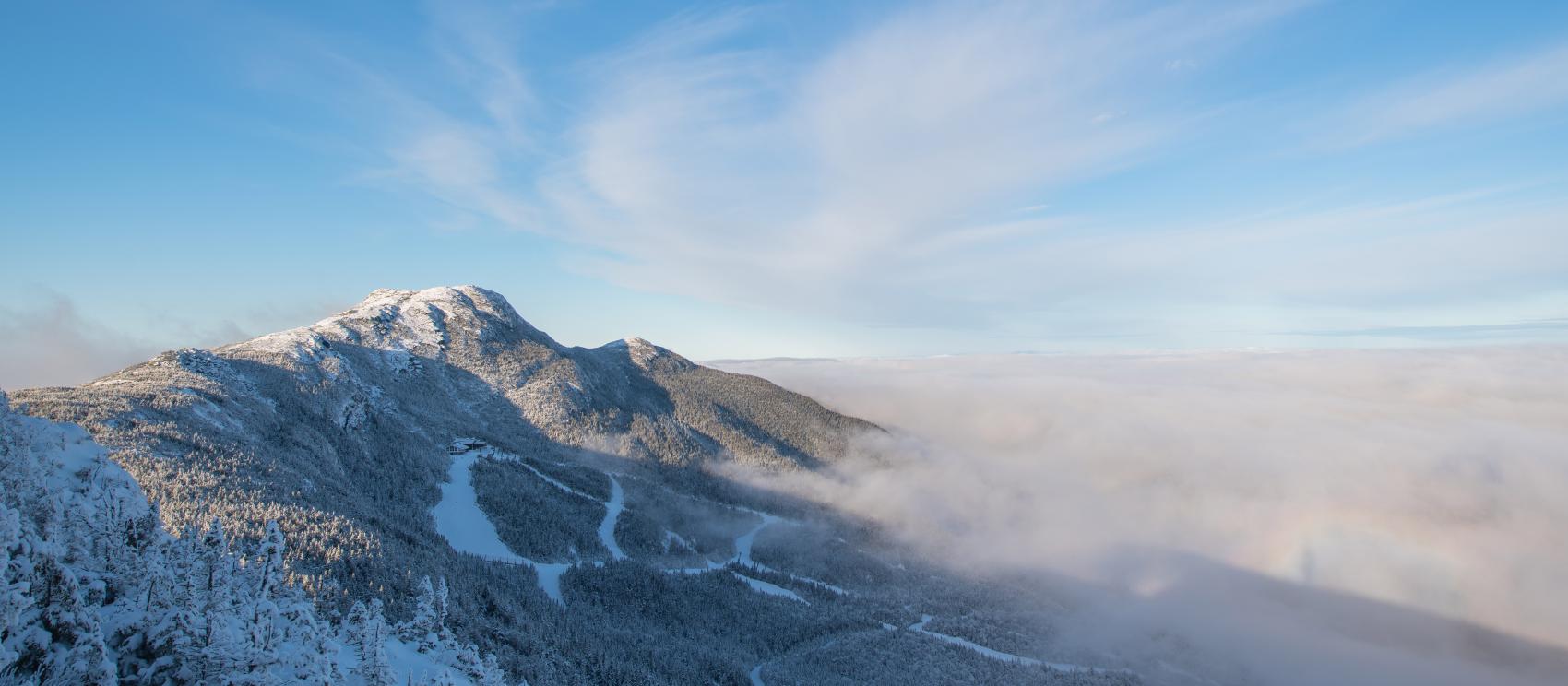 A wintry mountain scene in Stowe, Vermont