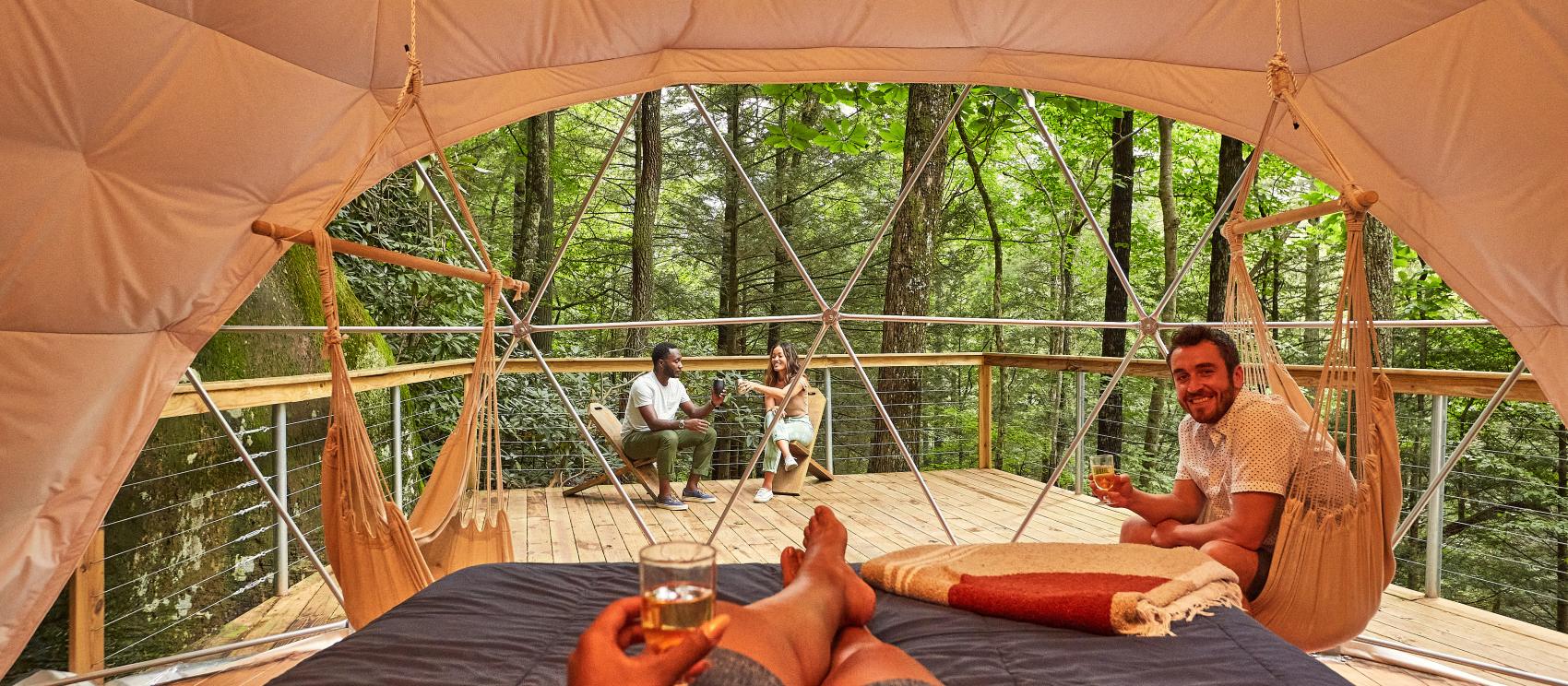 Views of Red River Gorge from the inside of a unique dome tent
