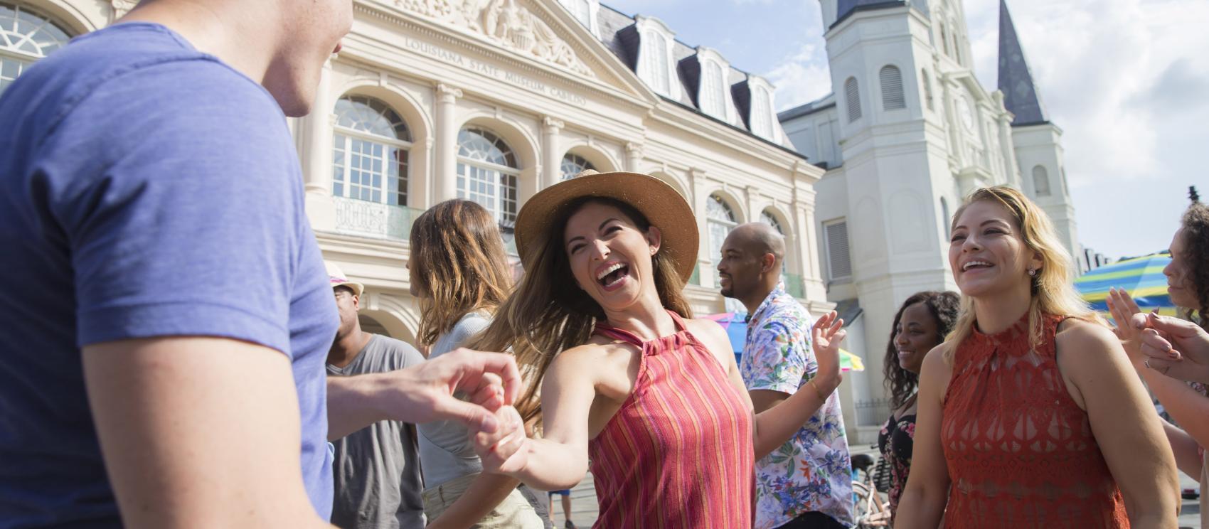 Dancing to live music near Jackson Square in New Orleans' French Quarter