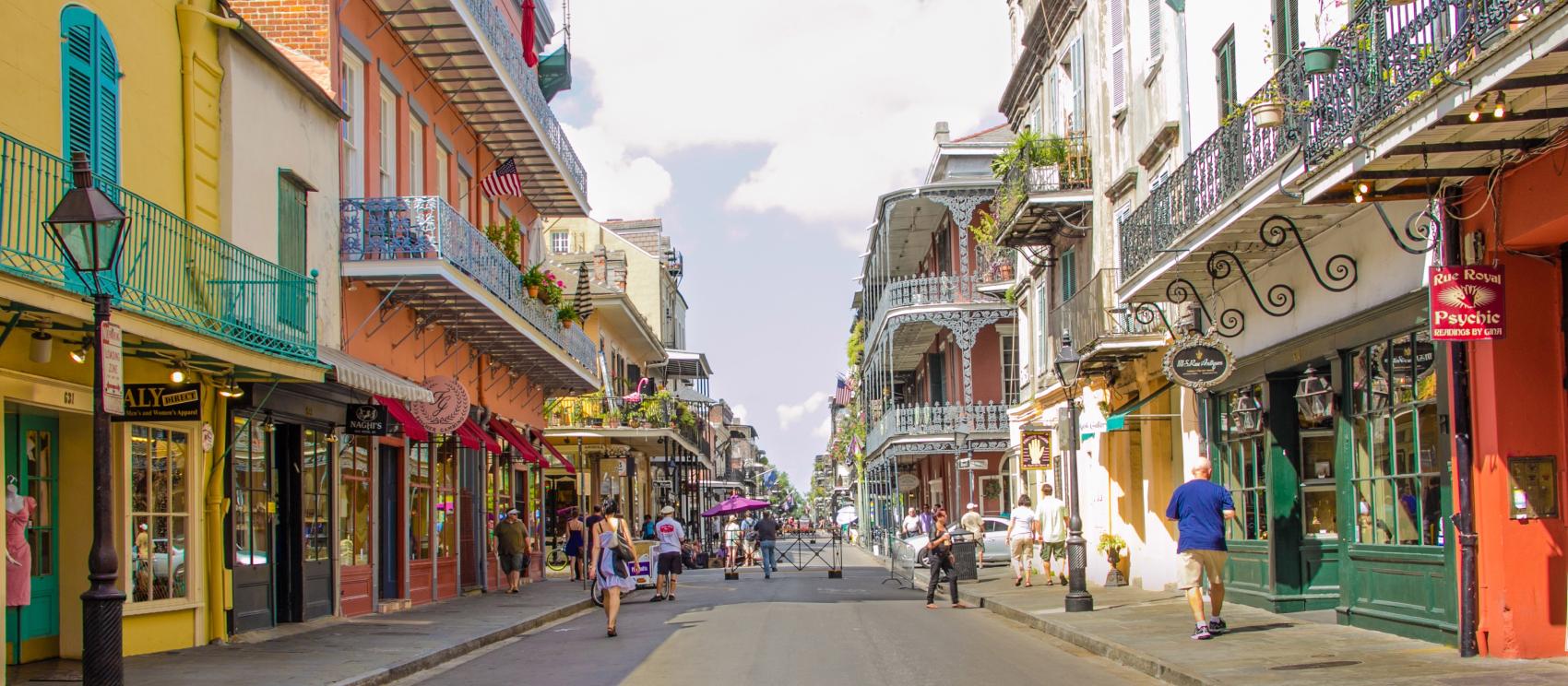 Quintessential New Orleans architecture on Royal Street in the French Quarter
