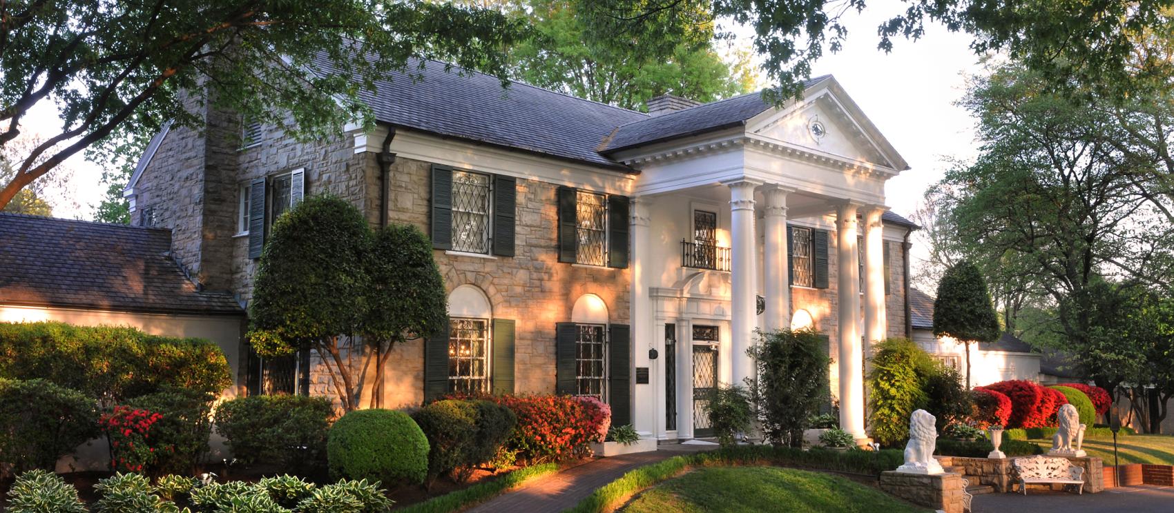The welcoming exterior of Elvis Presley's Graceland in Memphis