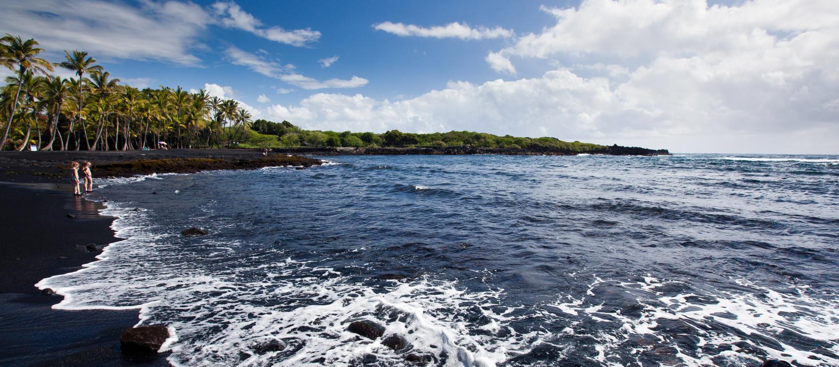 Punaluʻu Black Sand Beach on Hawaiʻi Island, shaped by millions of years of volcanic activity